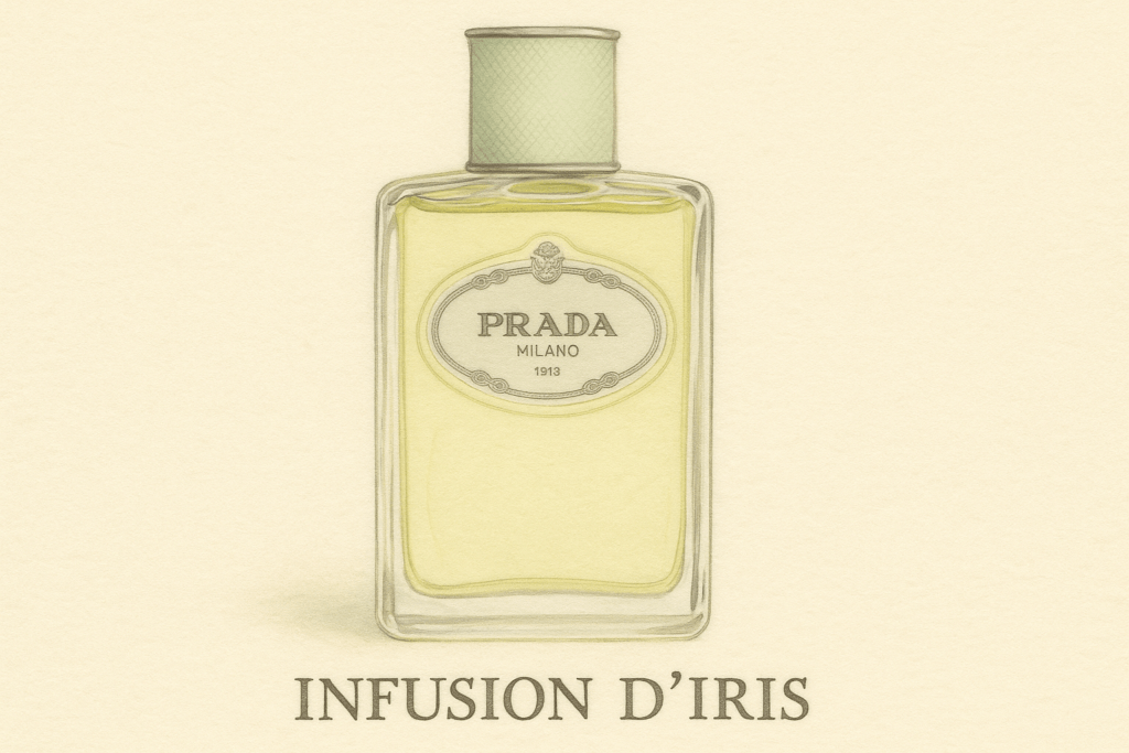 Illustration of Infusion d’Iris by Prada – a light and timeless perfume for elegant, intellectual women