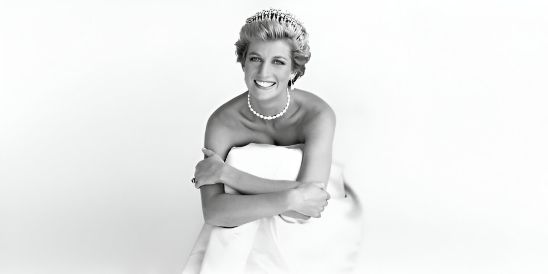 Princess Diana in a white dress — a symbol of feminine presence, softness, and timeless influence.